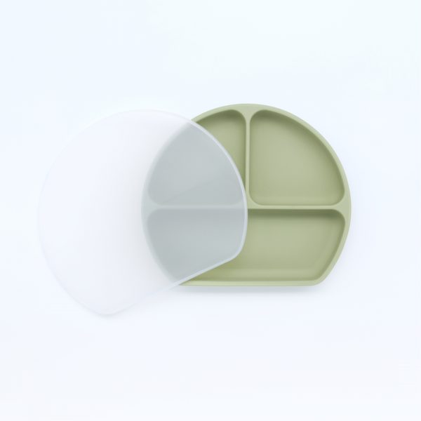Kids Silicone Plate With a Cover- Olive Green